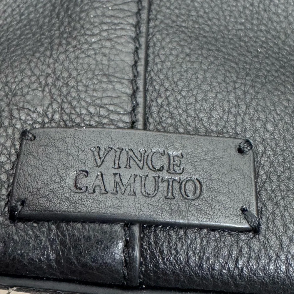 Vince Camuto Corla Black Leather Large Tote Shoulder Bag Zippers Biker Moto